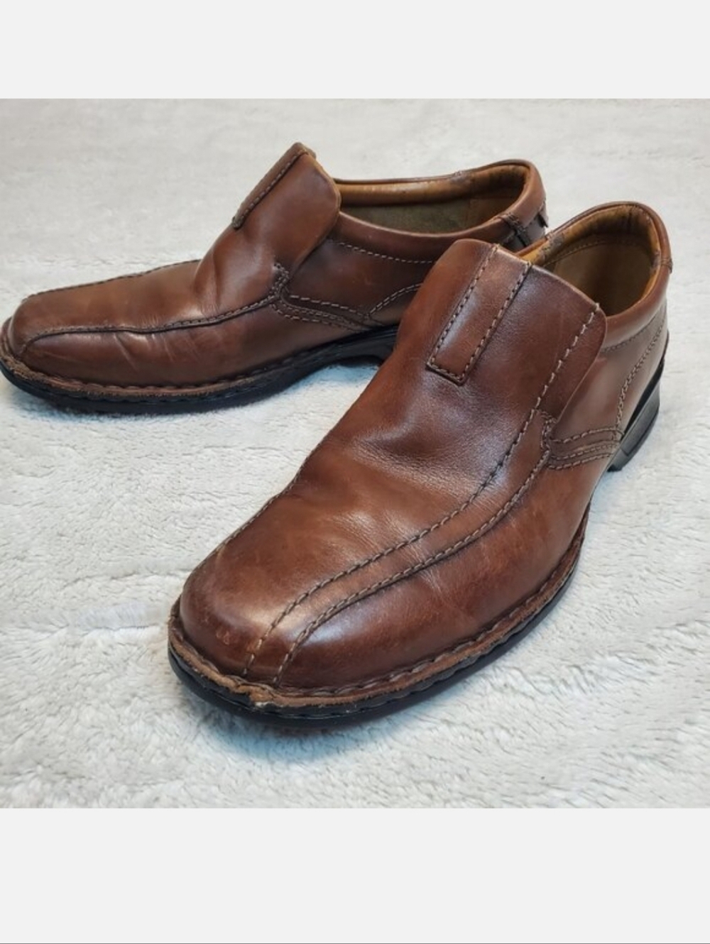 Clarks Tobacco Brown Leather Slip On Dress Shoes 8.5 Office Work Classic Formal